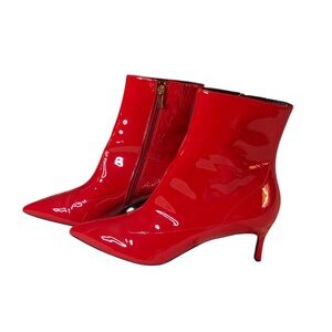 Via Spiga Tango Red Patent Leather Barrone Ankle Booties